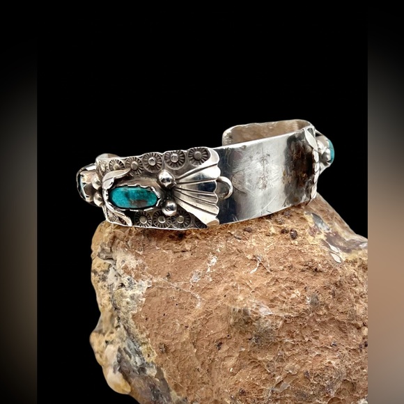 Signed ARB Navajo Sterling Silver Natural Turquoise Watch Cuff Bracelet 7" - Picture 4 of 12